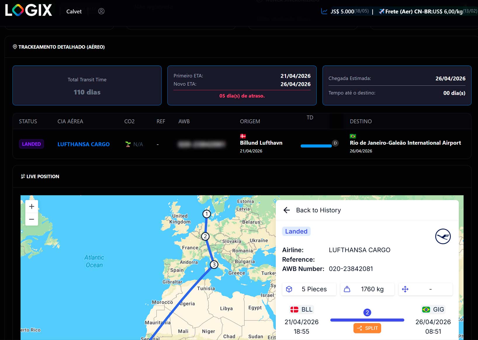 Plataforma Logix — Trackeamento de Cargas e Gestão de Importação em Tempo Real